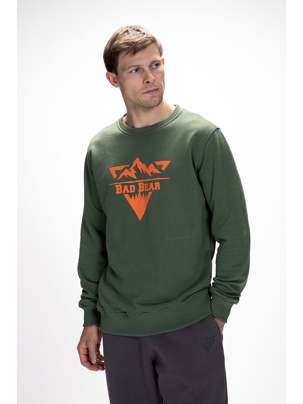 Yeşil Mountain Soluk Yeşi̇l Crewneck Erkek Baskılı Sweatshirt-3