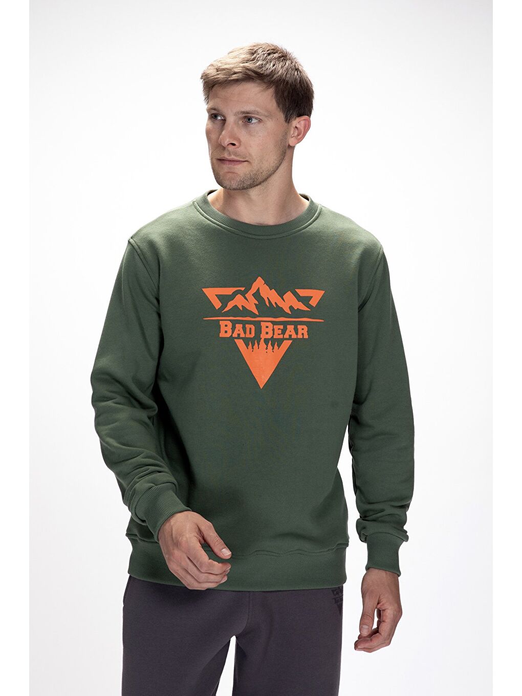Yeşil Mountain Soluk Yeşi̇l Crewneck Erkek Baskılı Sweatshirt-4