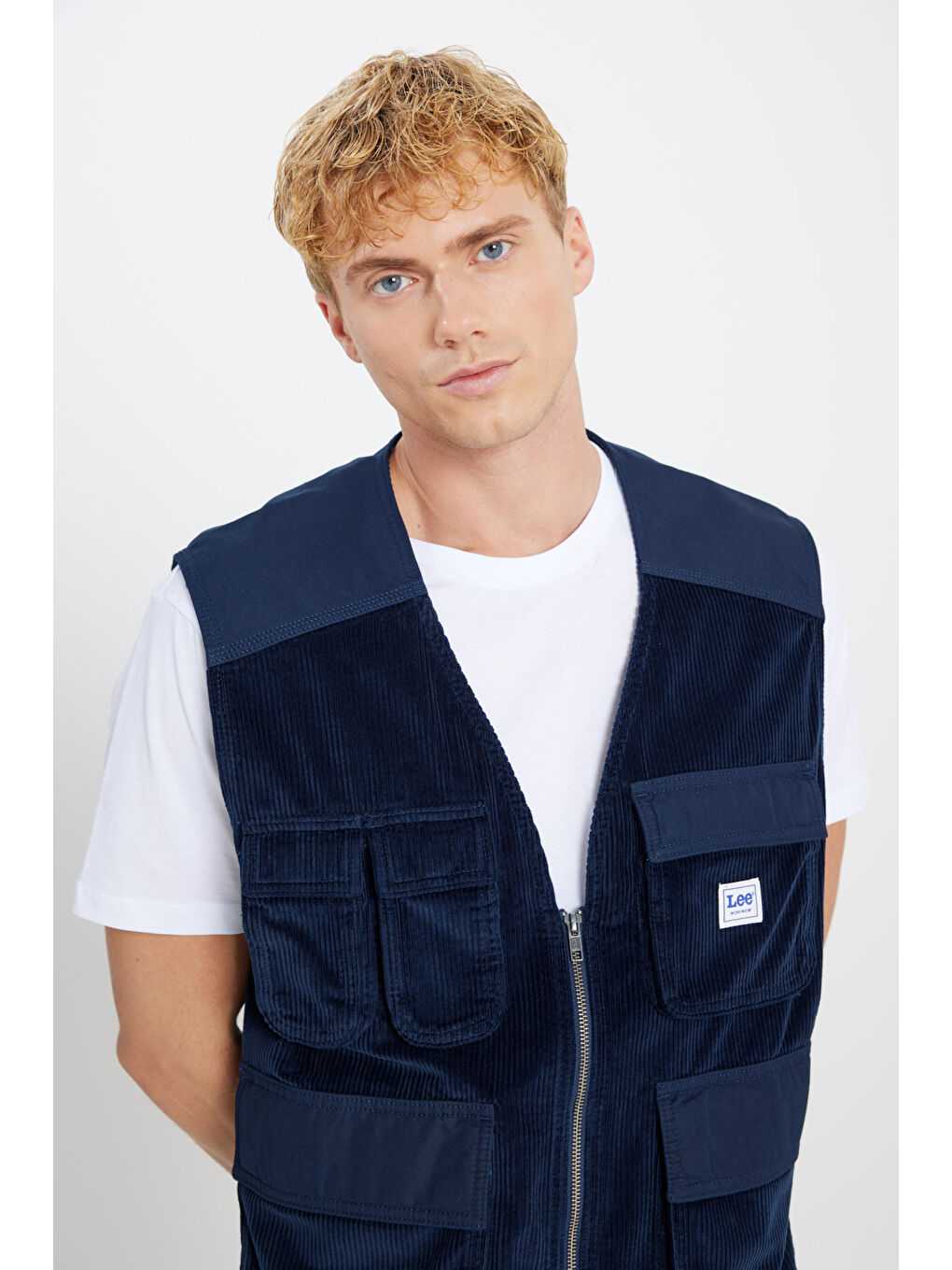 Lacivert %100 Pamuk Regular Fit Normal Kesim Gömlek Yaka Cepli Yelek-3