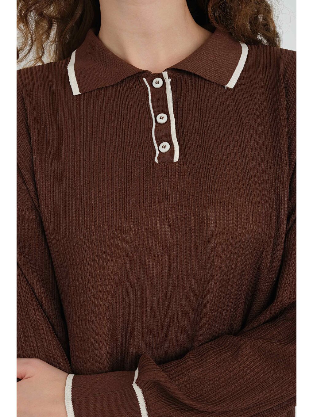 Kahverengi Şerit Detaylı Triko Acı Kahve-4