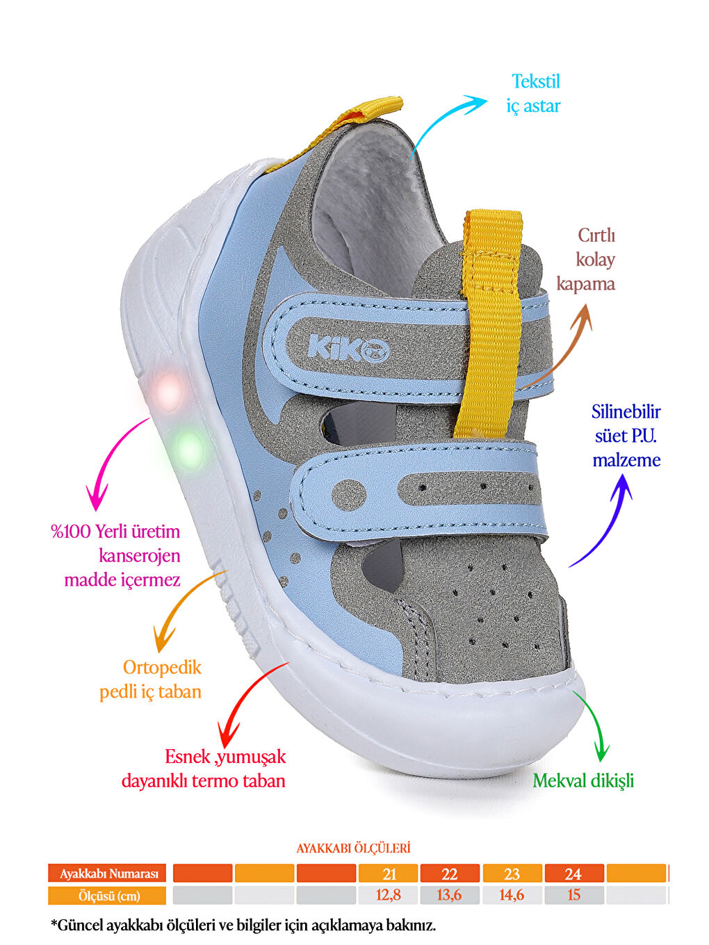Gri Nera Cırtlı Işıklı Erkek Bebek Yürüyüş Spor Ayakkabı-1