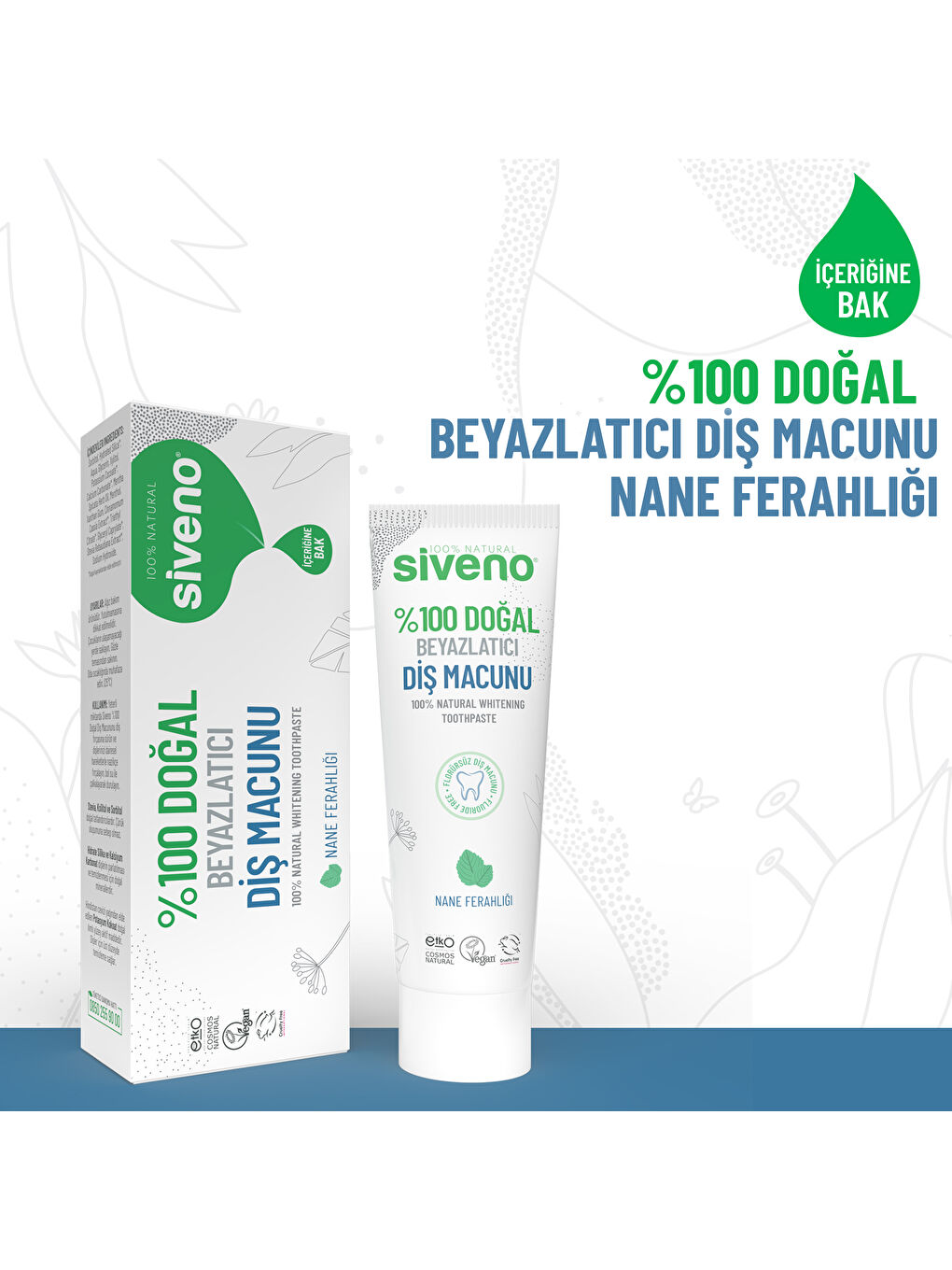 Siveno %100 Doğal Diş Macunu Beyazlatıcı Nane Ferahlığı Florürsüz 65 Gr - 1