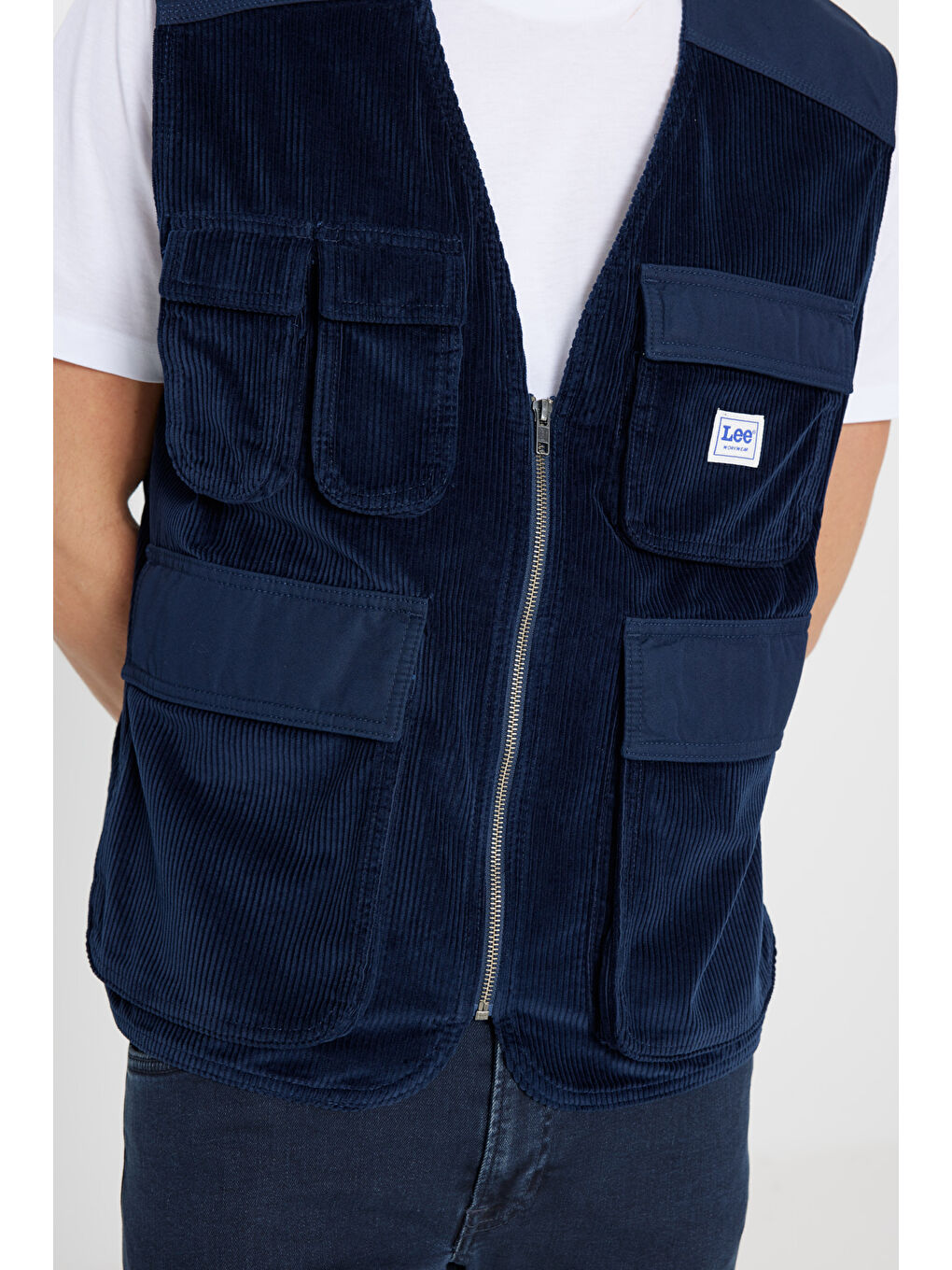 Lacivert %100 Pamuk Regular Fit Normal Kesim Gömlek Yaka Cepli Yelek-4