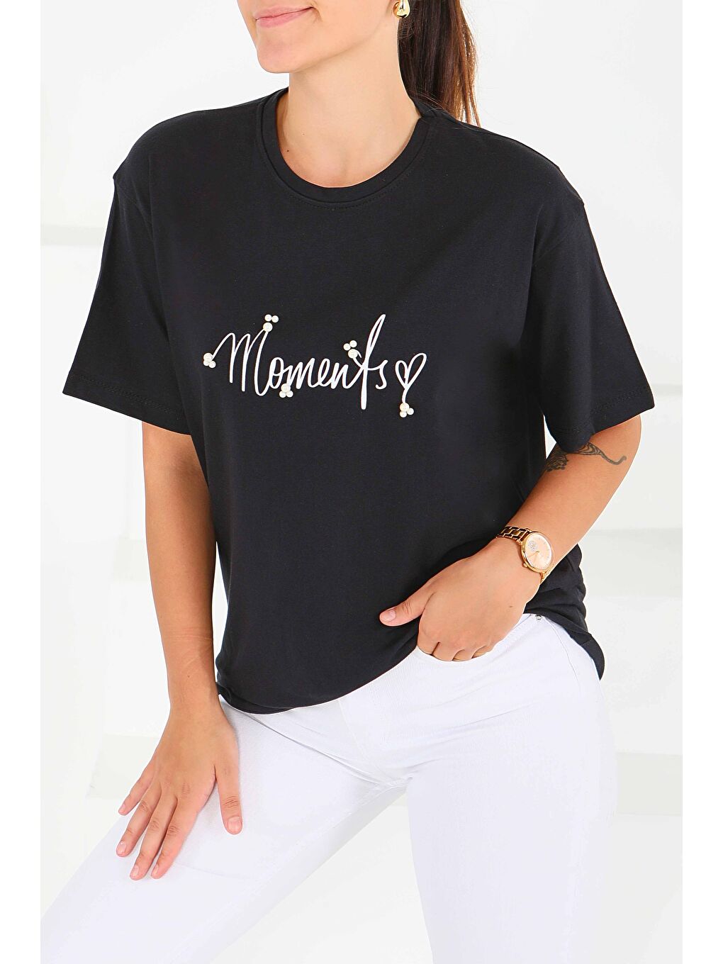 Baskılı Kısa Kollu T-Şhirt Siyah - 27572