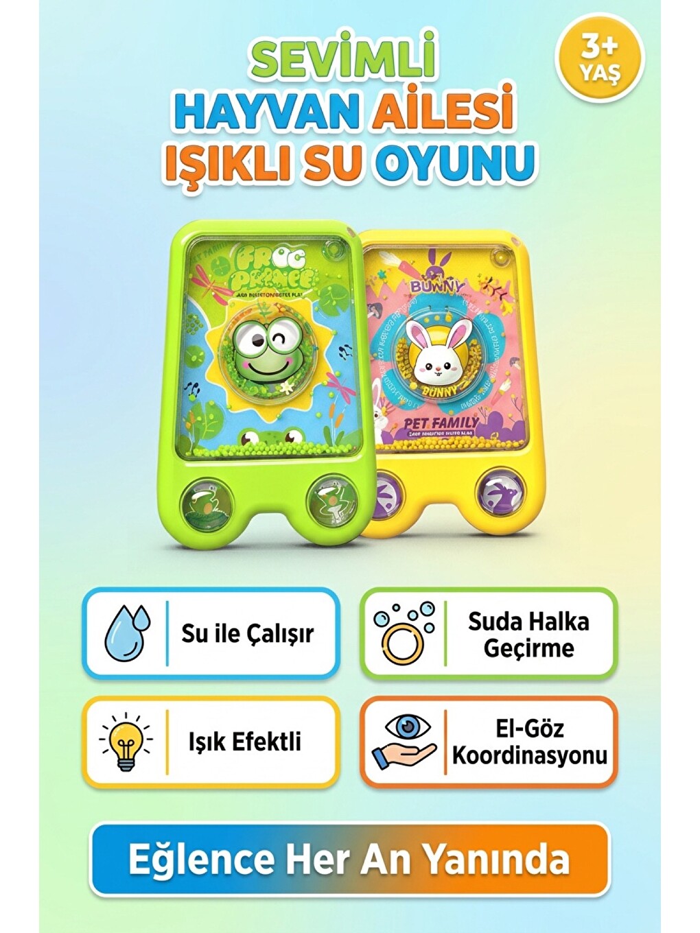 Işıklı Su Oyunu Sevimli Hayvan Ailesi Suda Halka Geçirme Nostaljik El Atarisi Pilsiz Su İle Çalışan-1