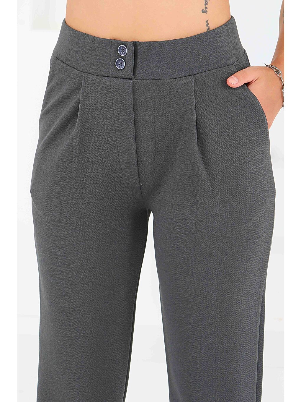 Çift Düğmeli Spor Pantolon Antrasit - 27352-3