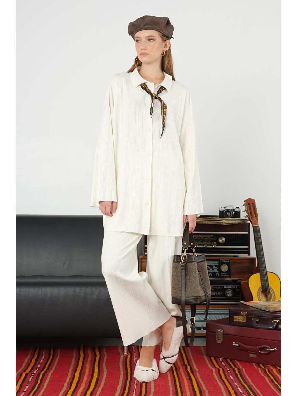 Fitilli Triko Hırka Ekru