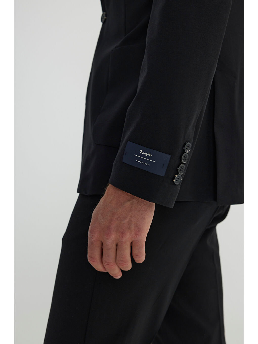 Erkek Siyah Slim Fit Dar Kesim Mono Yaka Yünlü Takım Elbise-5