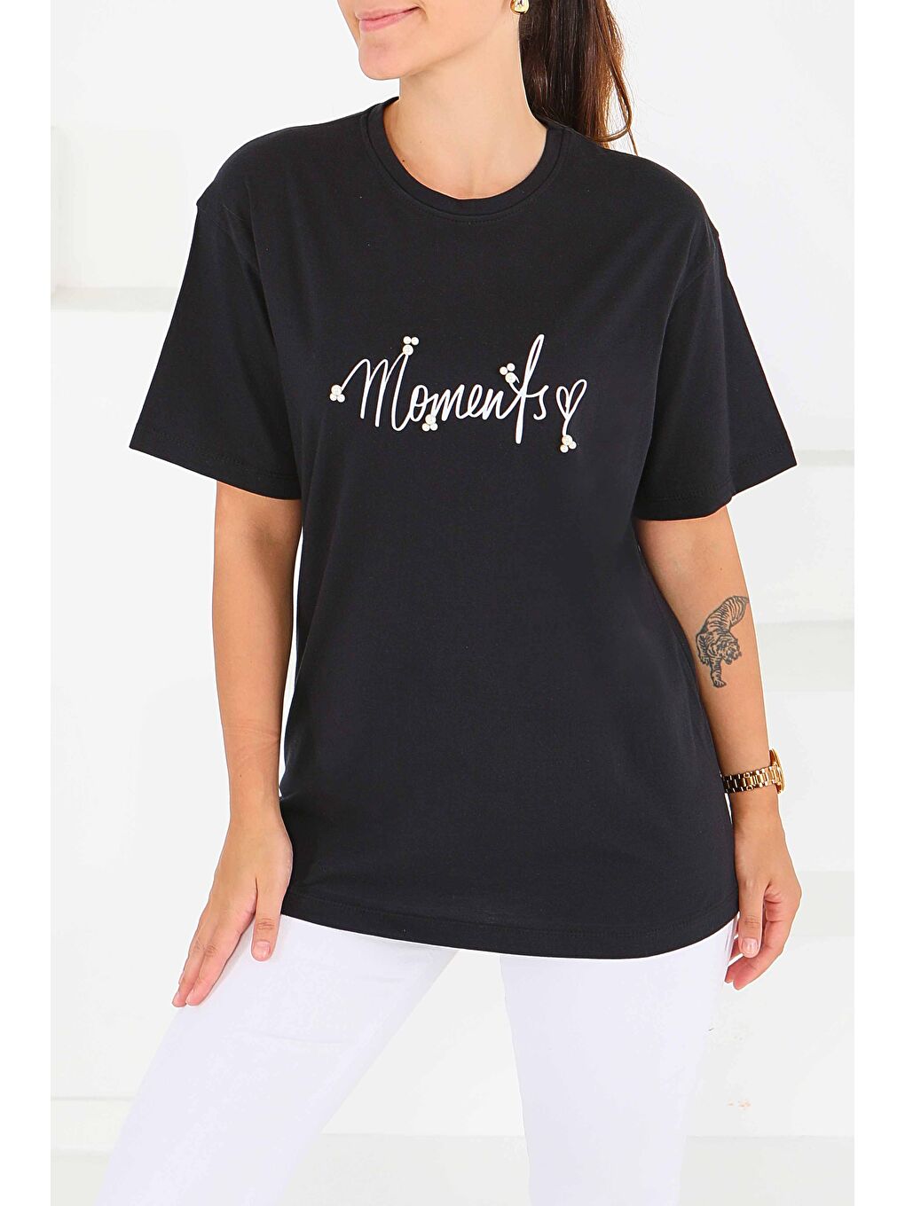 Baskılı Kısa Kollu T-Şhirt Siyah - 27572-1