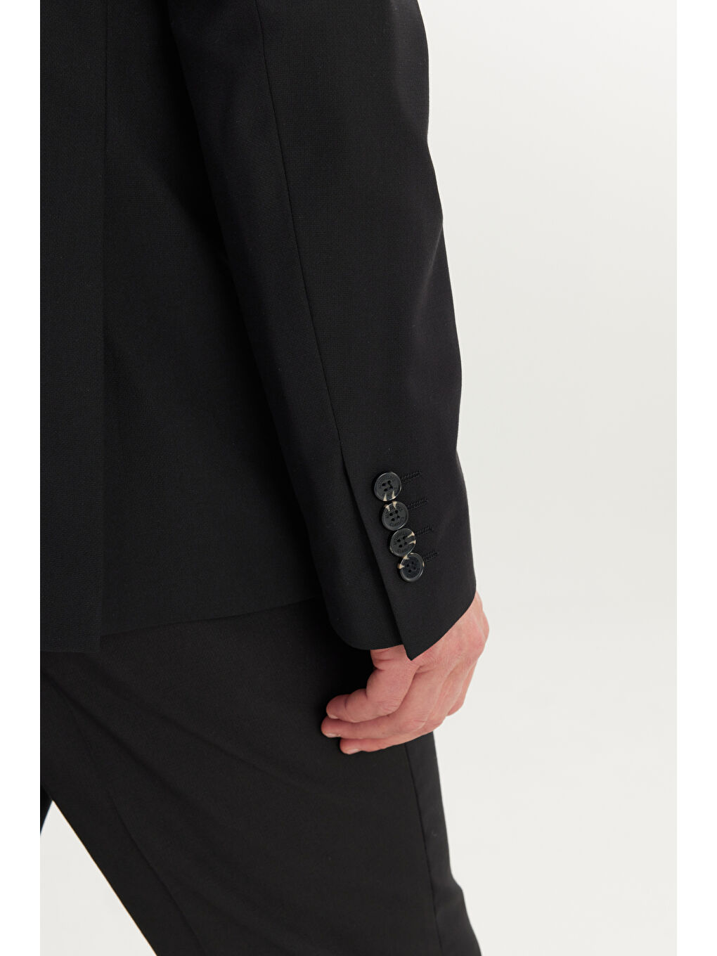 Erkek Siyah Slim Fit Dar Kesim Mono Yaka Armürlü Esnek Takım Elbise-6