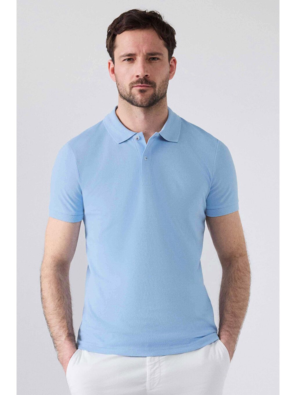 Regular Fit Lacivert/Açık Mavi/Beyaz Pike Dokulu %100 Pamuk Polo Yaka T-Shirt-2