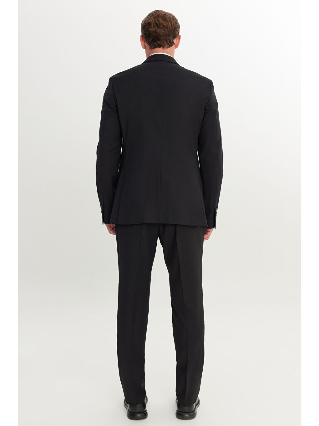 Erkek Siyah Slim Fit Dar Kesim Mono Yaka Armürlü Esnek Takım Elbise-7