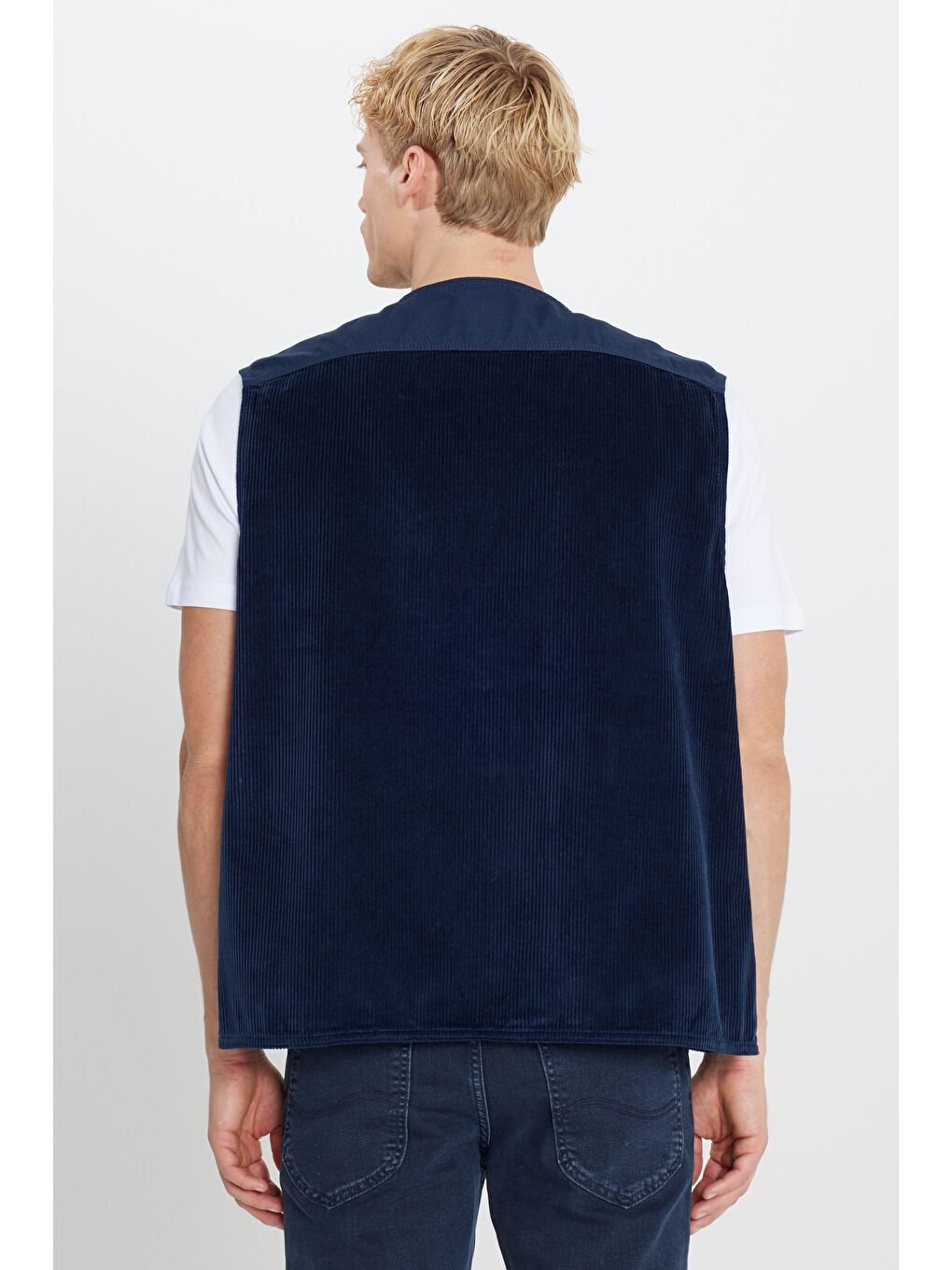 Lacivert %100 Pamuk Regular Fit Normal Kesim Gömlek Yaka Cepli Yelek-5