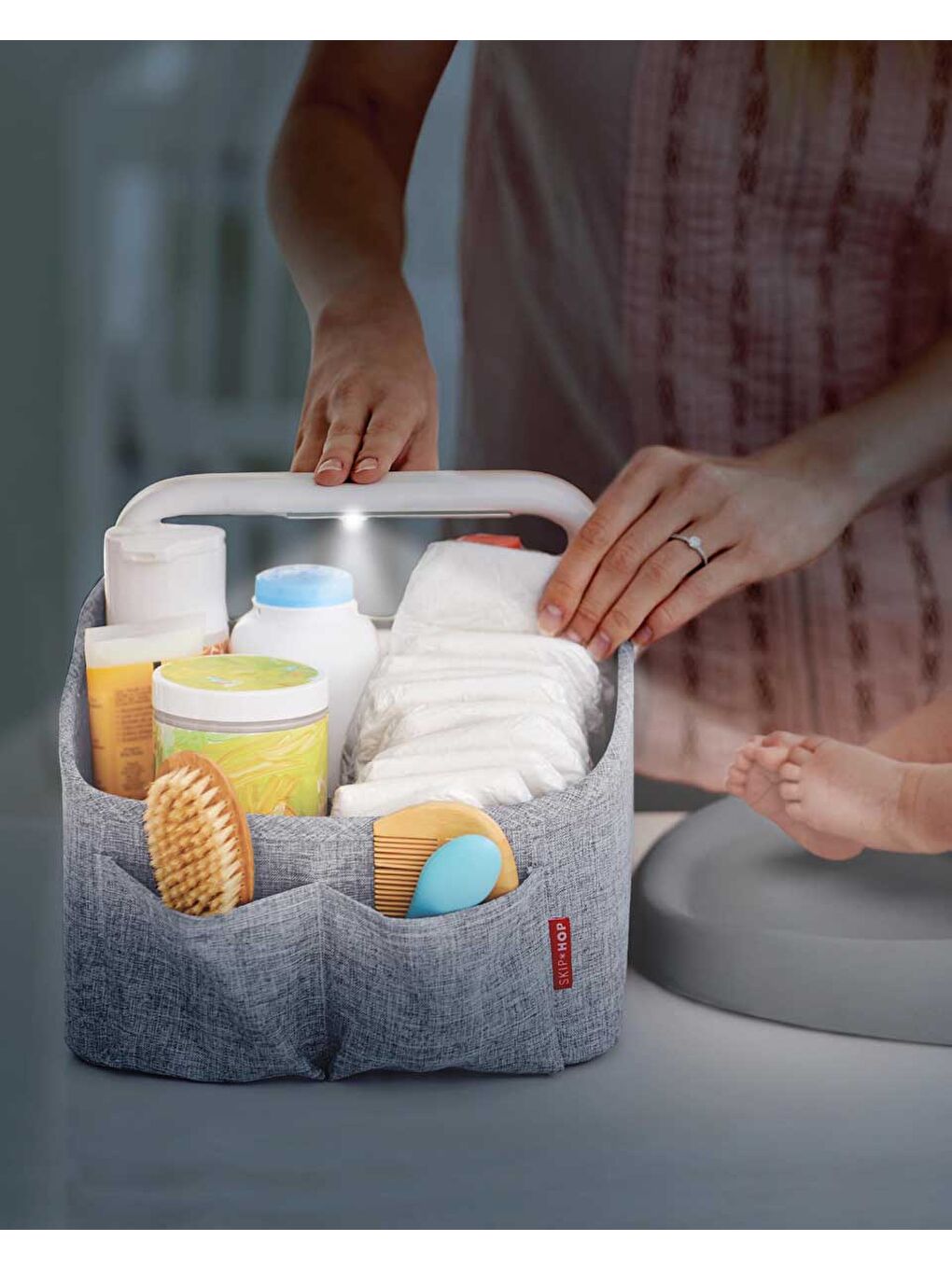 Işıklı Bebek Bezi Düzenleyici Sepet Gri-1