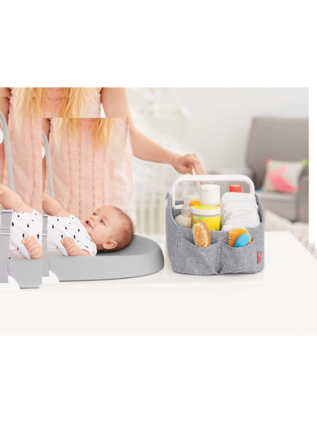 Işıklı Bebek Bezi Düzenleyici Sepet Gri-3
