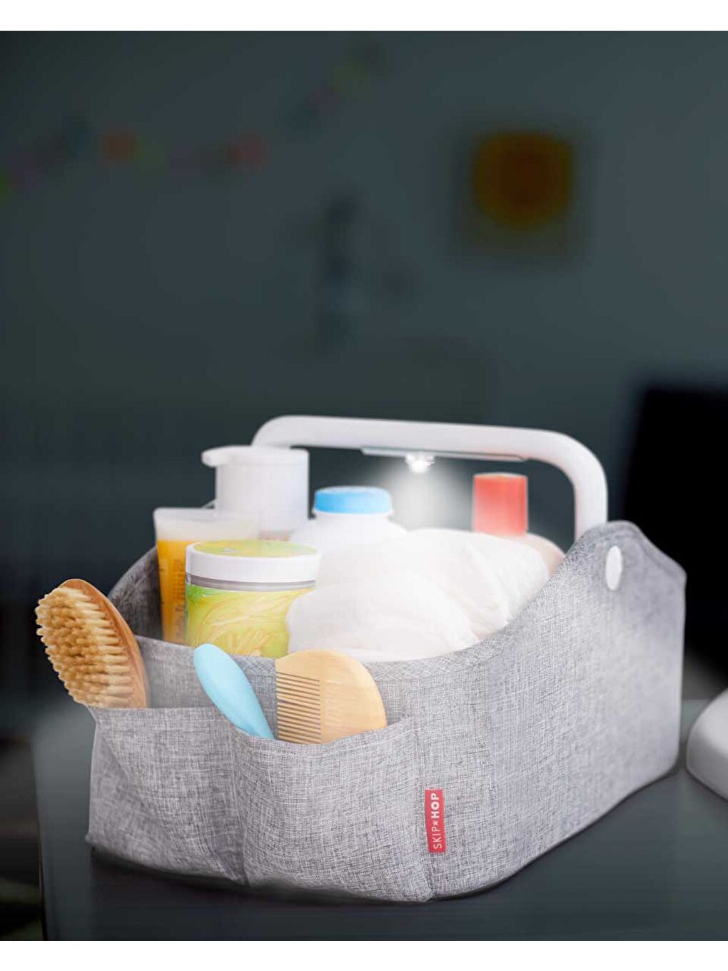 Işıklı Bebek Bezi Düzenleyici Sepet Gri-4