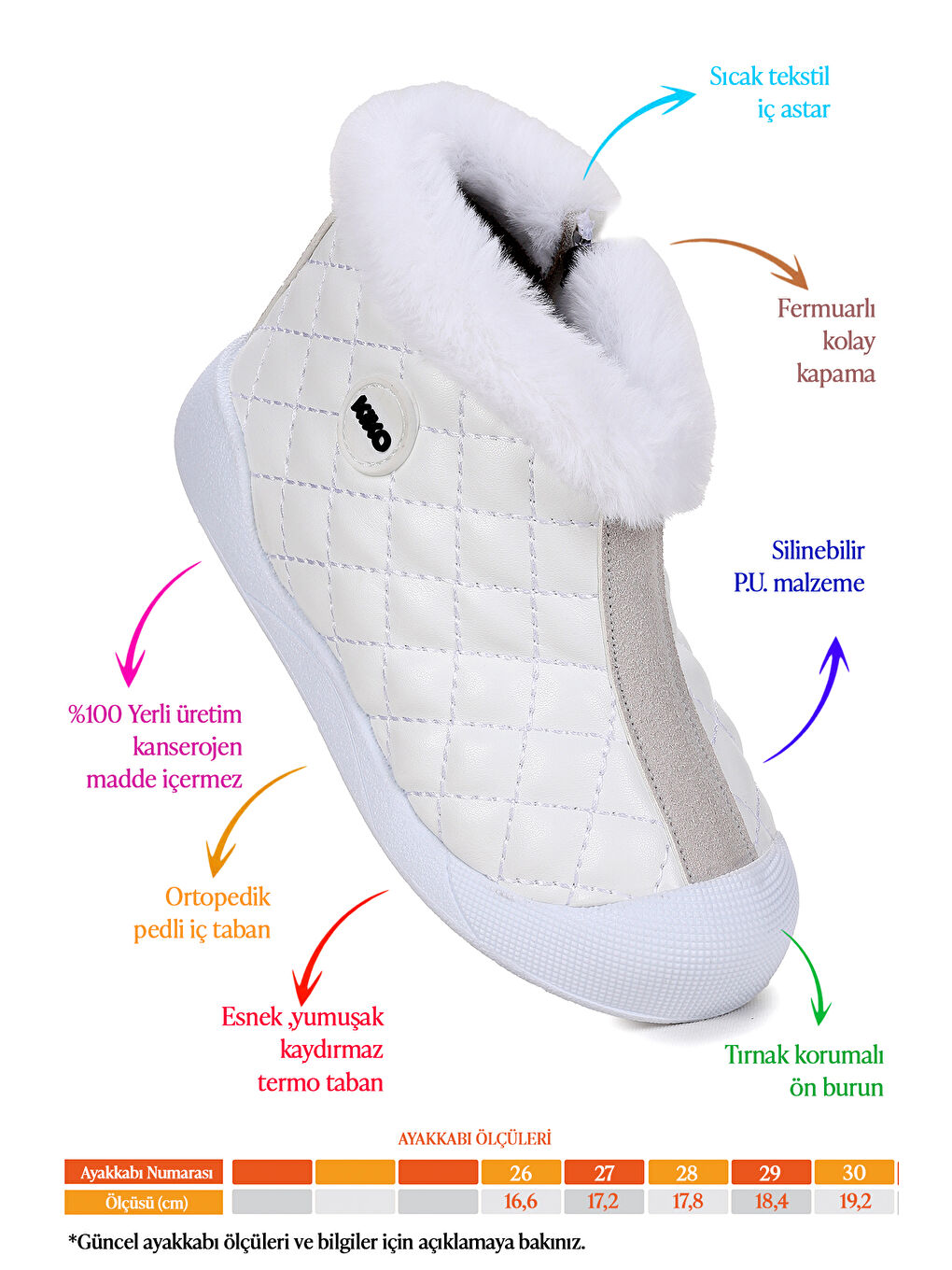 Beyaz Biser Fermuarlı Termo Taban Kız Çocuk Bot Ayakkabı-1