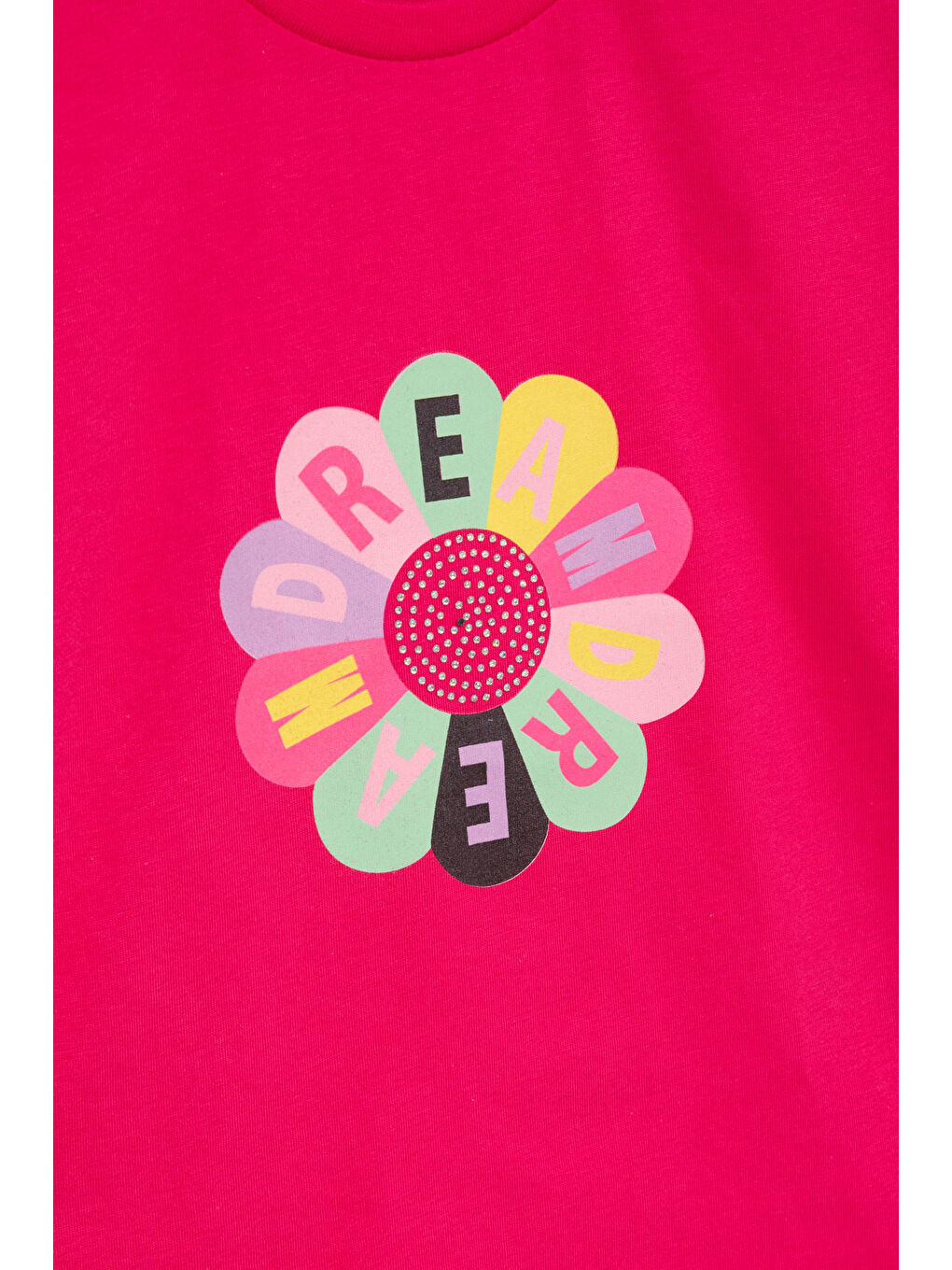 Fuşya Dream Baskılı Payetli Kız Çocuk Kısa Kol Tişört 21004-1
