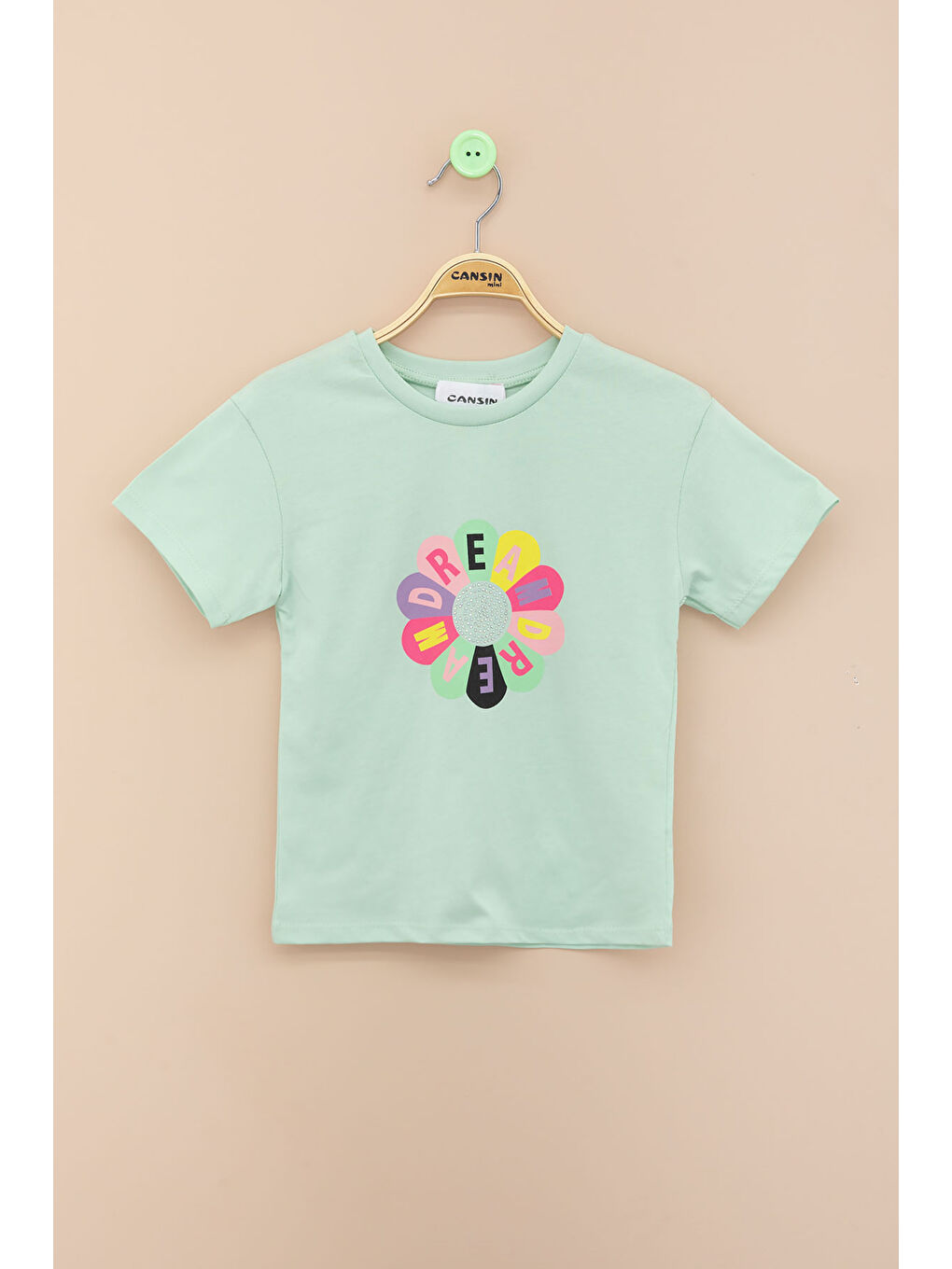 Yeşil Dream Baskılı Payetli Kız Çocuk Kısa Kol Tişört 21003