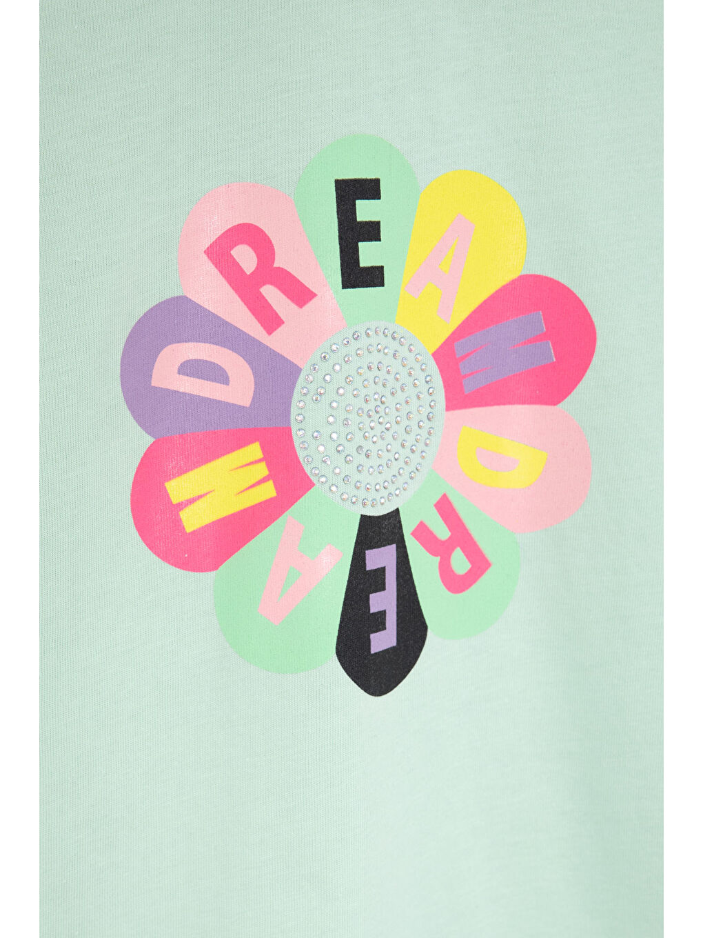 Yeşil Dream Baskılı Payetli Kız Çocuk Kısa Kol Tişört 21003-1