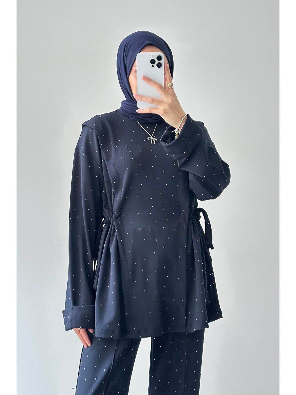 Tünel Detaylı Taşlı Takım Lacivert-2