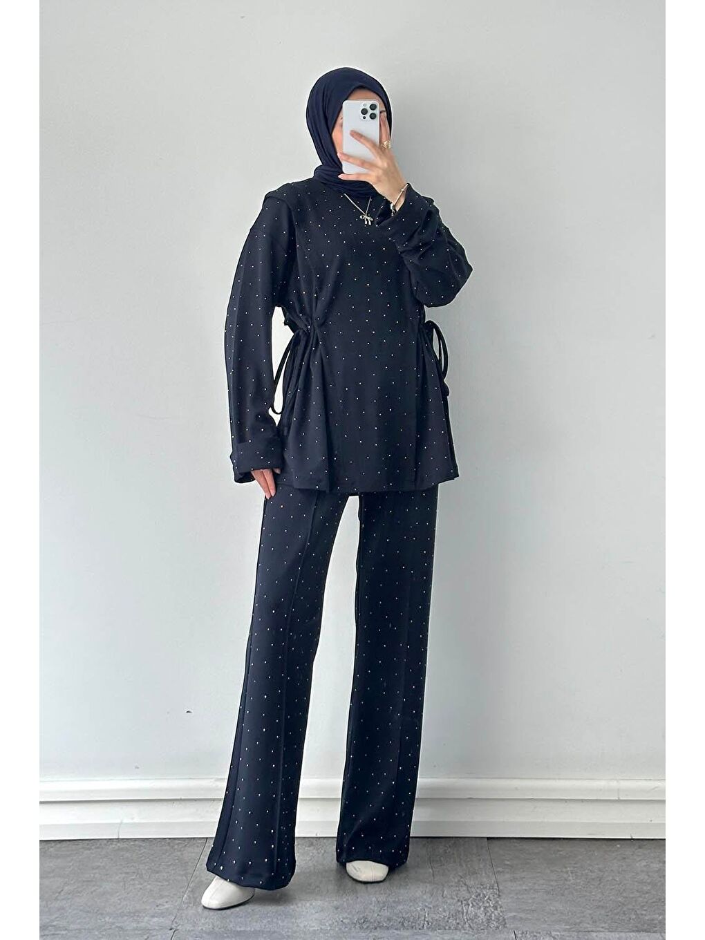 Tünel Detaylı Taşlı Takım Lacivert-3