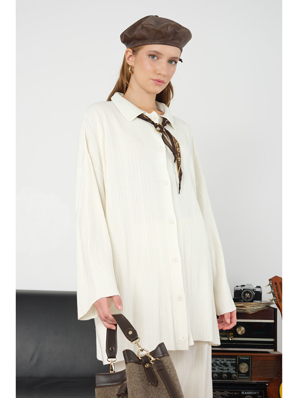 Fitilli Triko Hırka Ekru-2