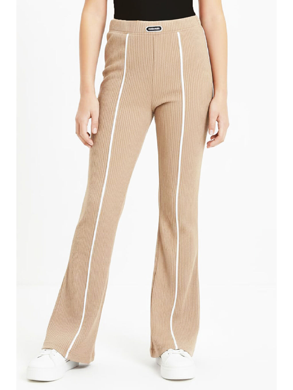 Kahverengi Kız Çocuk Fitilli ve Beyaz Çıma Detaylı Eşofman Altı- 5-15 Yaş 12463