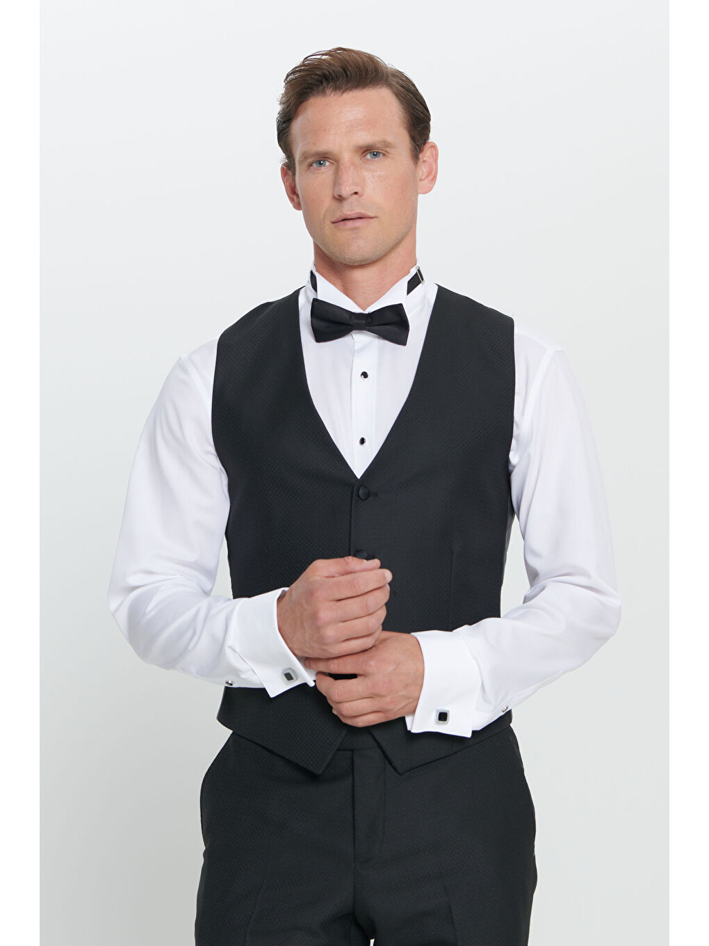 Erkek Siyah Slim Fit Dar Kesim Kırlangıç Yaka Desenli Klasik Smokin Takım-10