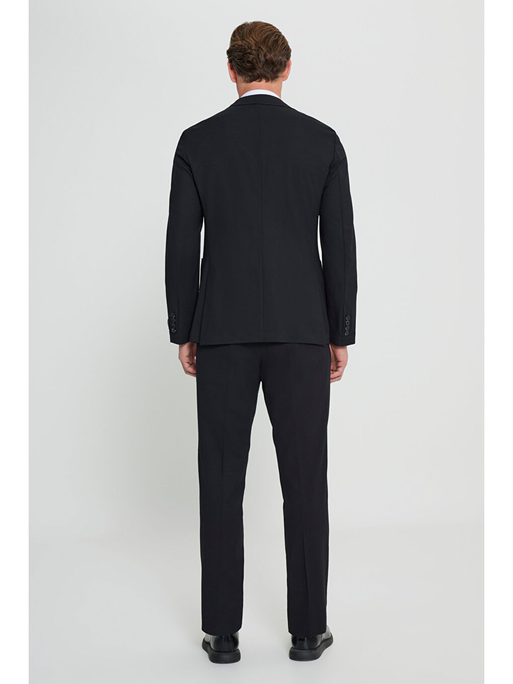 Erkek Siyah Slim Fit Dar Kesim Mono Yaka Yünlü Takım Elbise-7