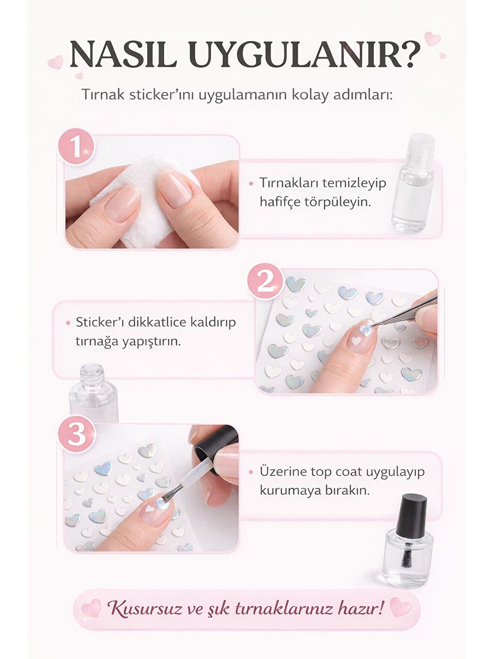 Gümüş Ve Beyaz Kalpler Tırnak Stickerı-2