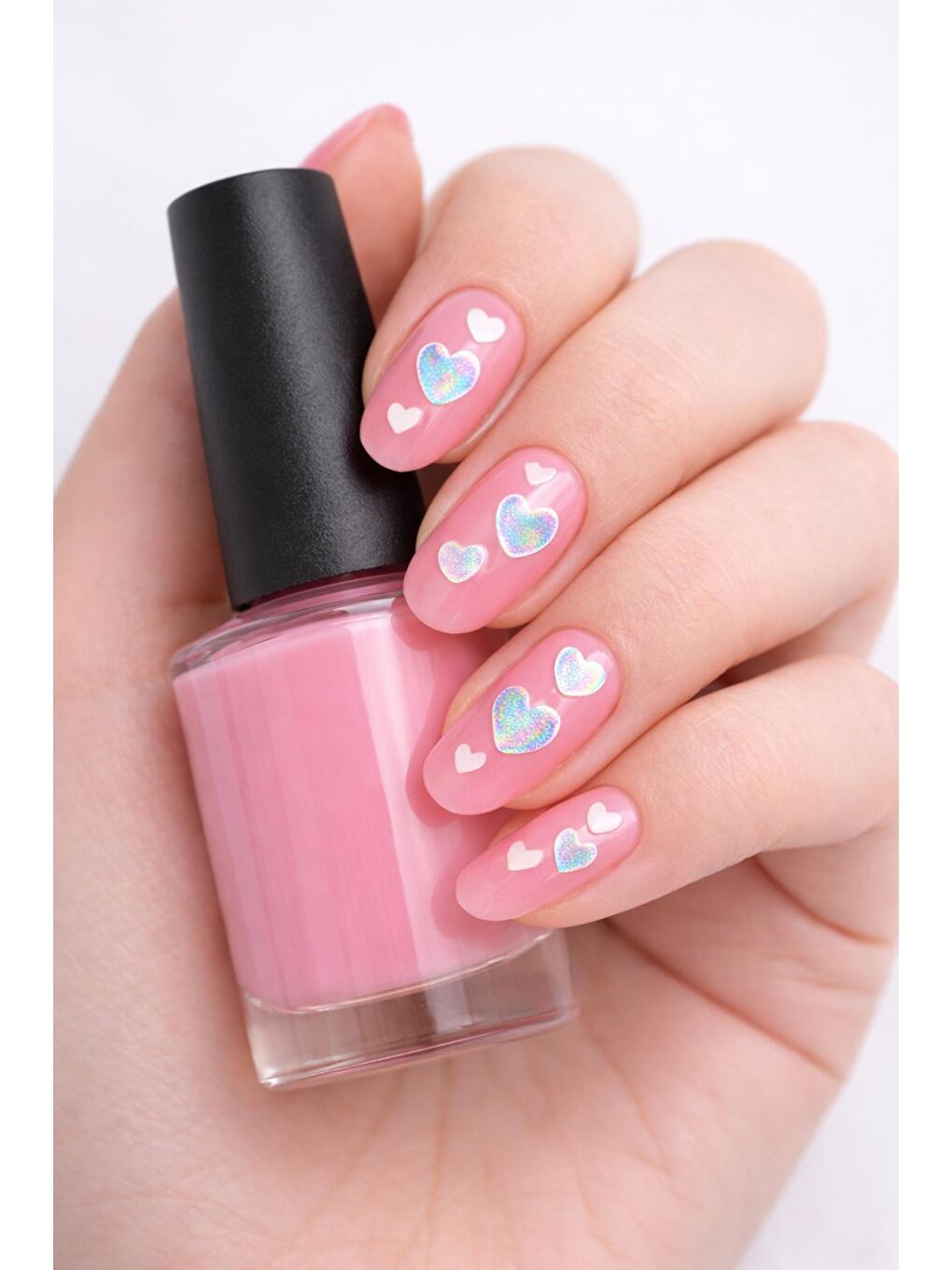 Gümüş Ve Beyaz Kalpler Tırnak Stickerı-5