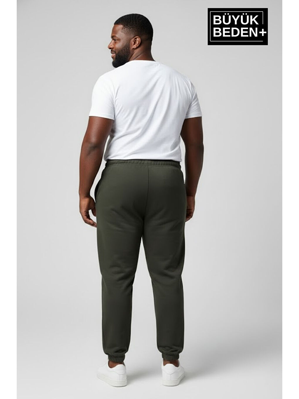 Haki Erkek Büyük Beden N Logolu Paça Lastikli Rahat Kesim Jogger İnce Eşofman Altı SPR26BEA951-4-1