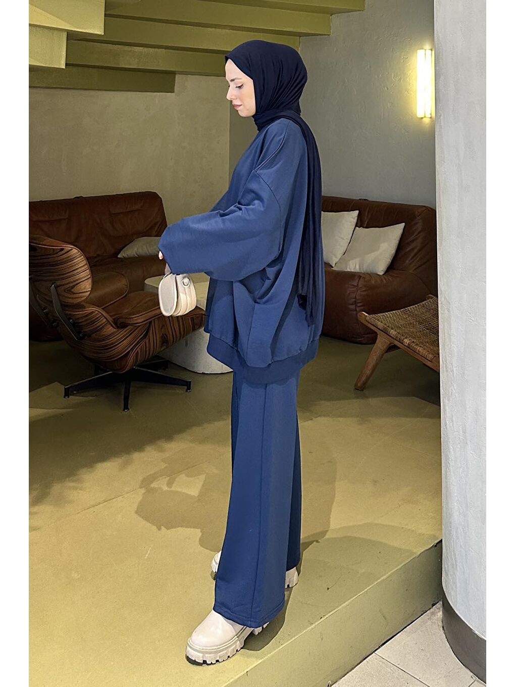 Kapüşonlu Pantolonlu İkili Tesettür Takım Lacivert-1