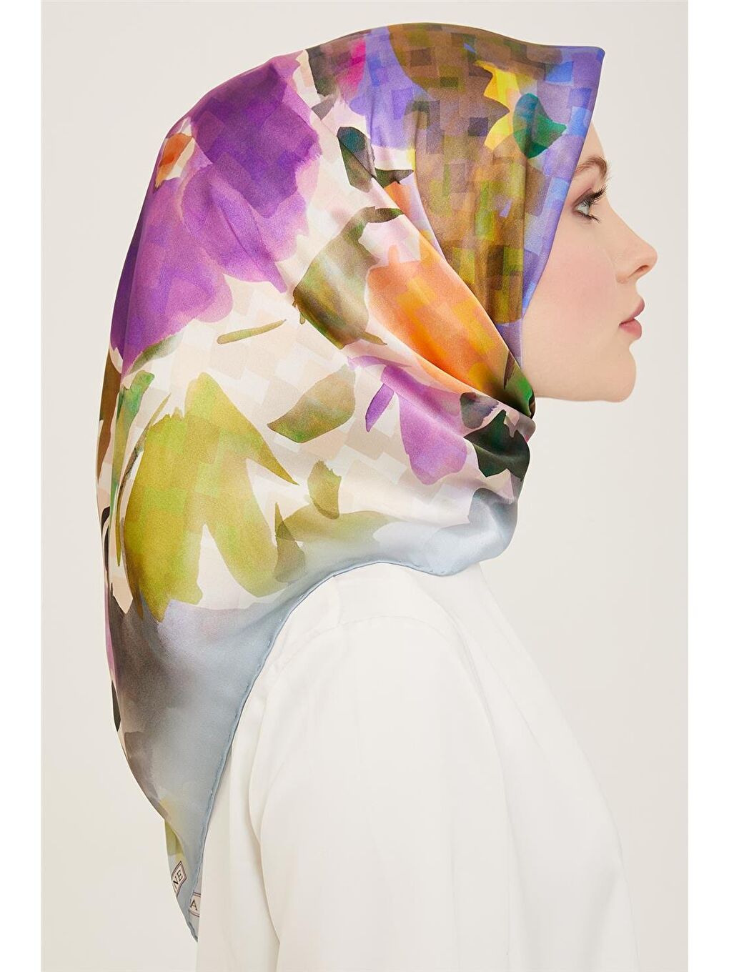 Karışık Monogram Desenli Sura İpek Eşarp 24Ya9104 52 31-1