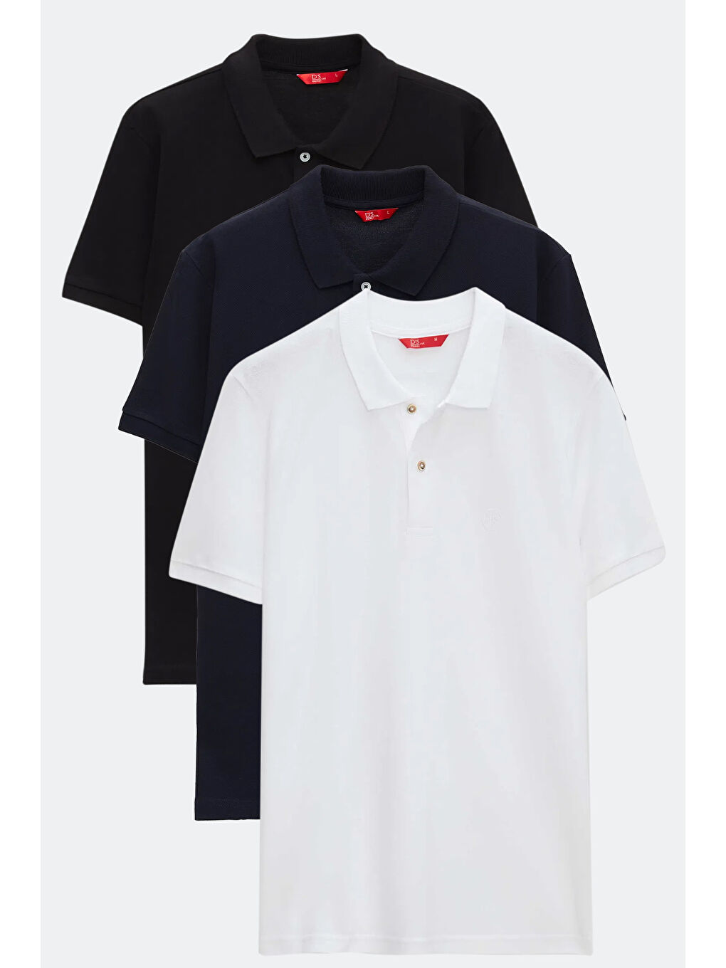 Regular Fit Siyah/Beyaz/Lacivert Pike Dokulu %100 Pamuk Polo Yaka T-Shirt