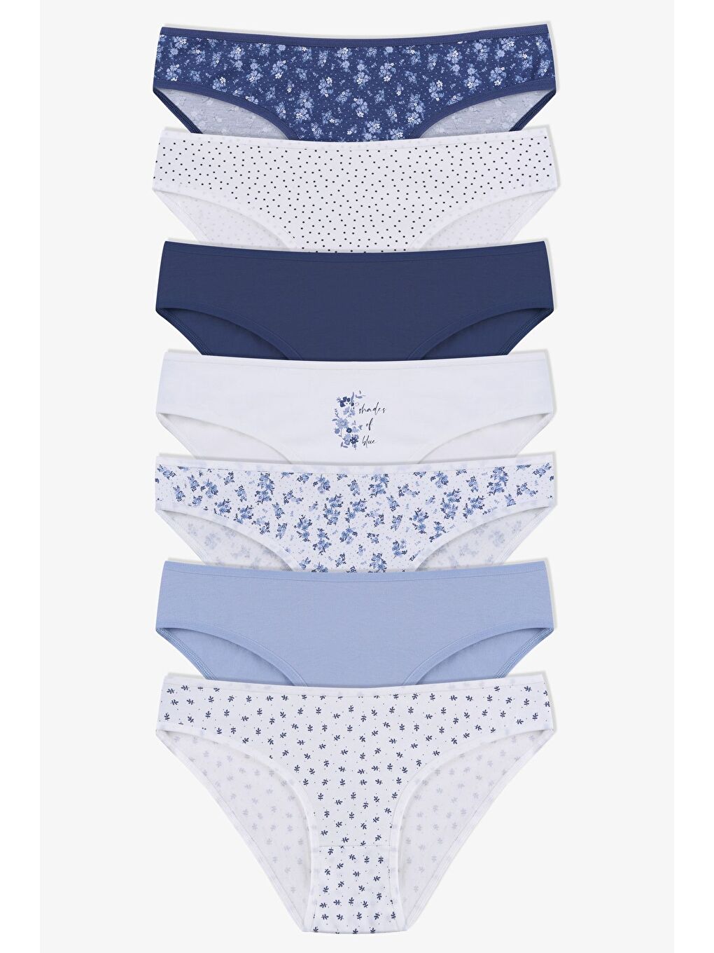 Lacivert Kadın 7'li Desenli Pamuklu Elastanlı Külot