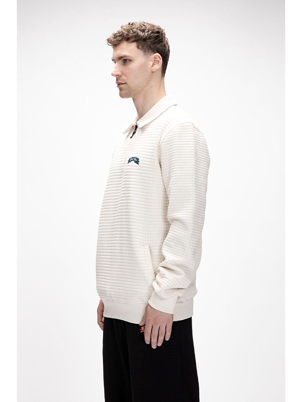 Beyaz Diez Marshmallow Yarım Fermuarlı Erkek Sweatshirt-1