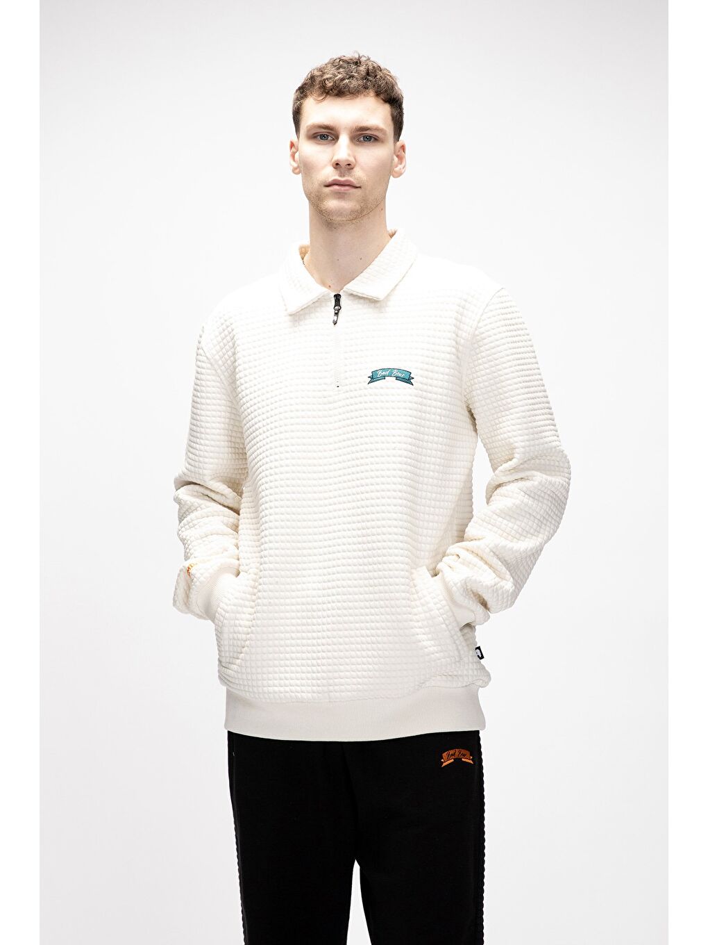 Beyaz Diez Marshmallow Yarım Fermuarlı Erkek Sweatshirt-2