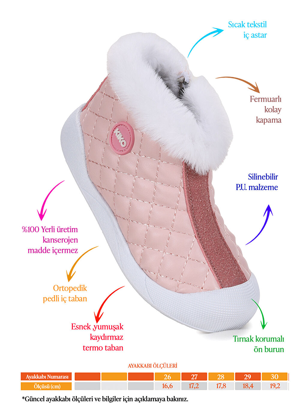 Pembe Biser Fermuarlı Termo Taban Kız Çocuk Bot Ayakkabı-1