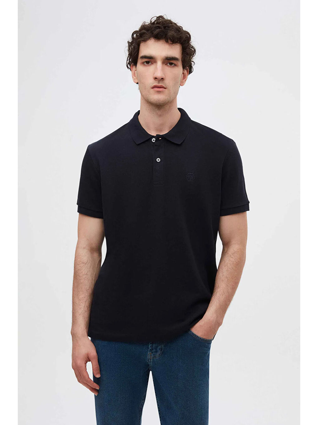 Regular Fit Siyah/Beyaz/Lacivert Pike Dokulu %100 Pamuk Polo Yaka T-Shirt-2