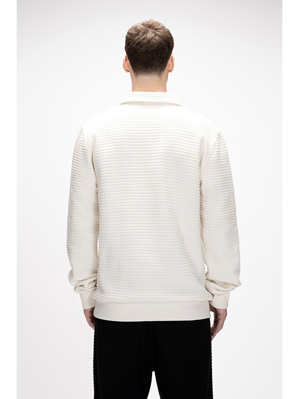 Beyaz Diez Marshmallow Yarım Fermuarlı Erkek Sweatshirt-3