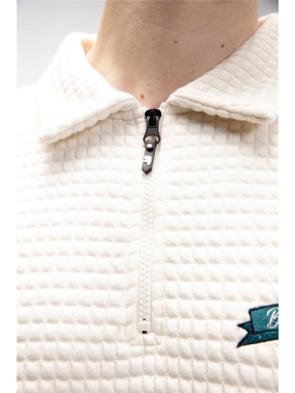 Beyaz Diez Marshmallow Yarım Fermuarlı Erkek Sweatshirt-5