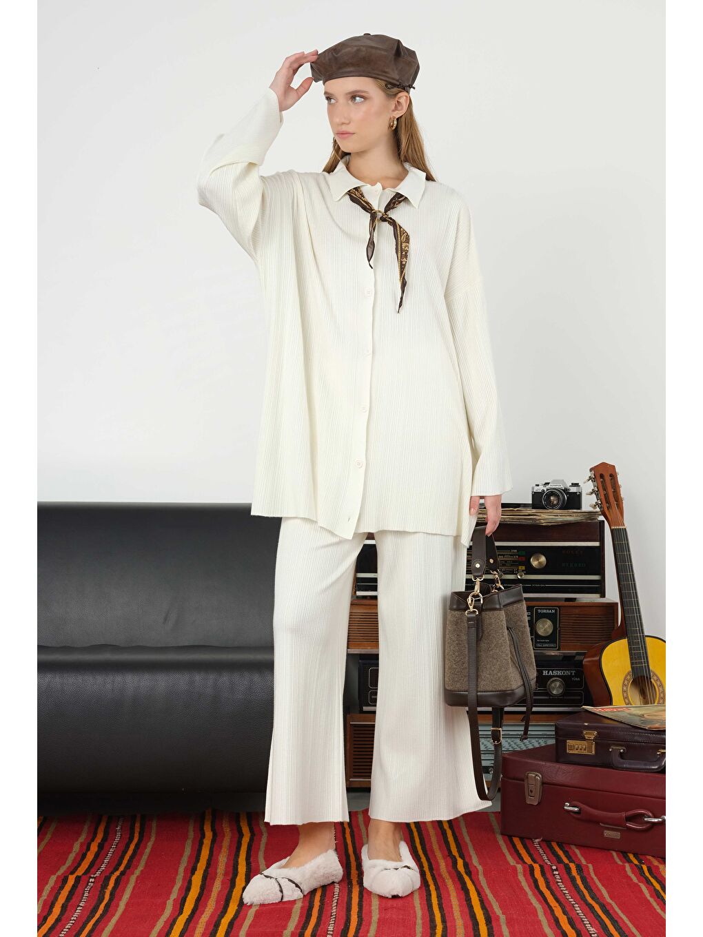 Fitilli Triko Hırka Ekru-4