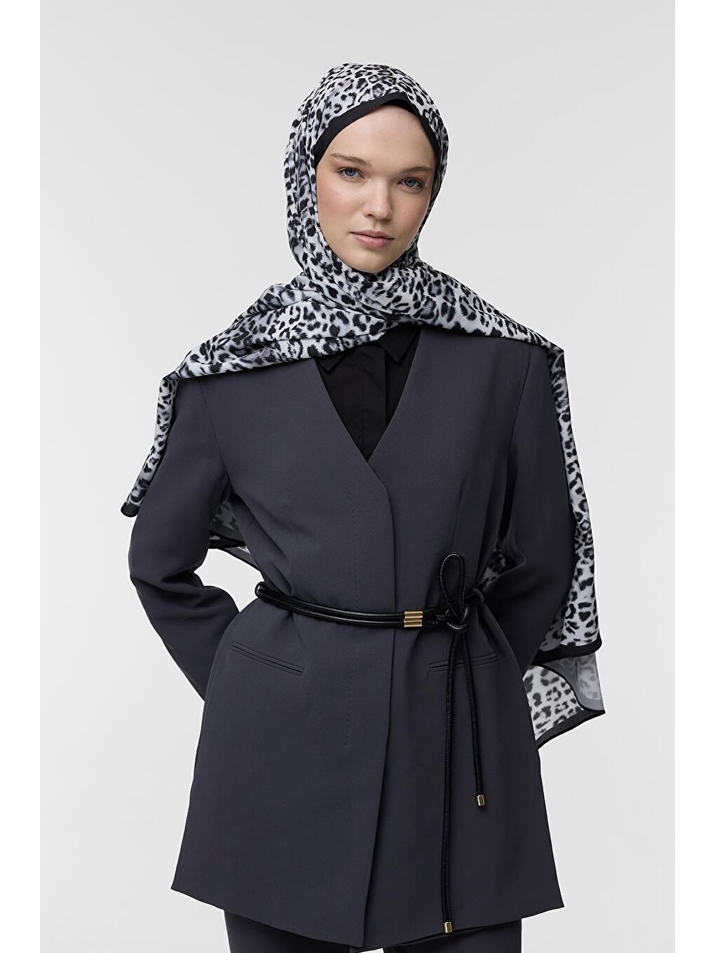 Siyah Daily Print Şal Black Leopard Desenli