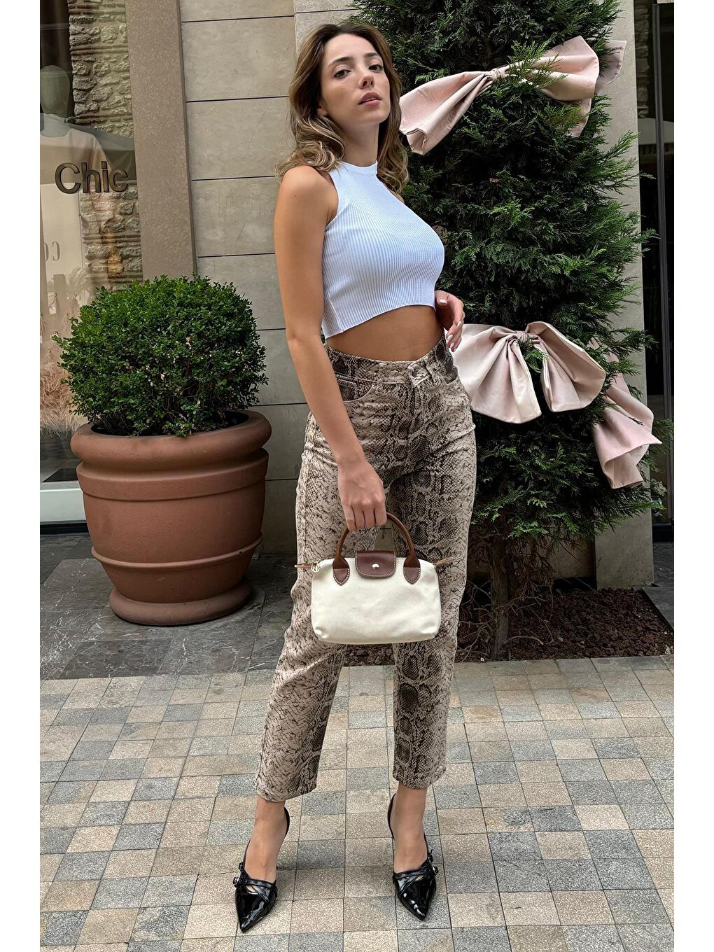 Kahverengi Leopar Kadın Jean Pantolon Mg2224-2