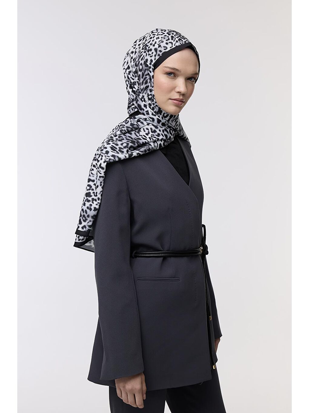 Siyah Daily Print Şal Black Leopard Desenli-3