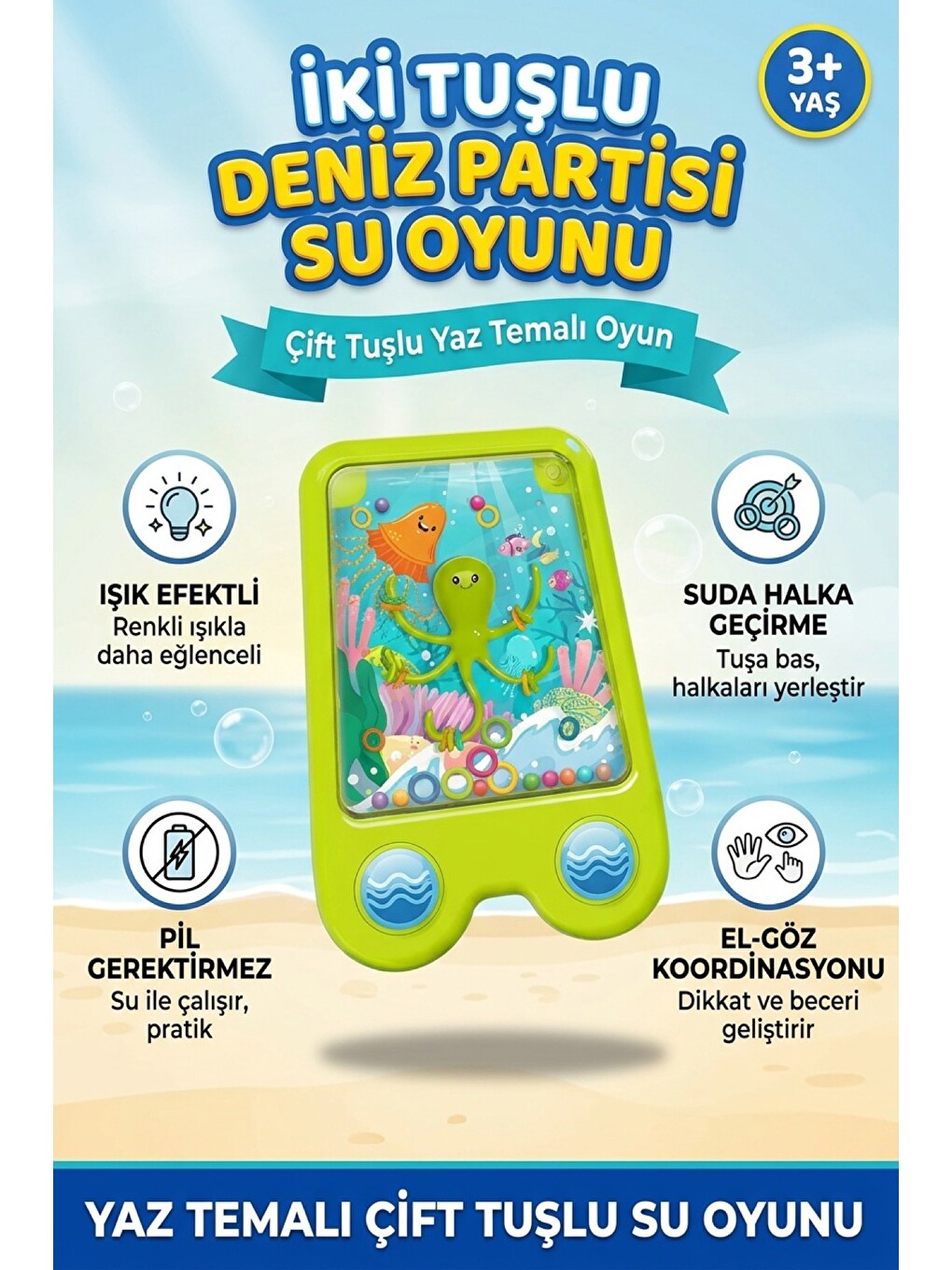 Işıklı Su Oyunu Deniz Esintisi Suda Halka Geçirme Nostaljik El Atarisi Pilsiz Su İle Çalışan 3+ Yaş-1