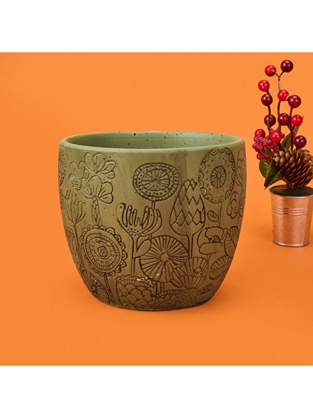 Siyah Çiçek Nature Beton Saksı - Yeşil - 13,5x12,5 cm-1