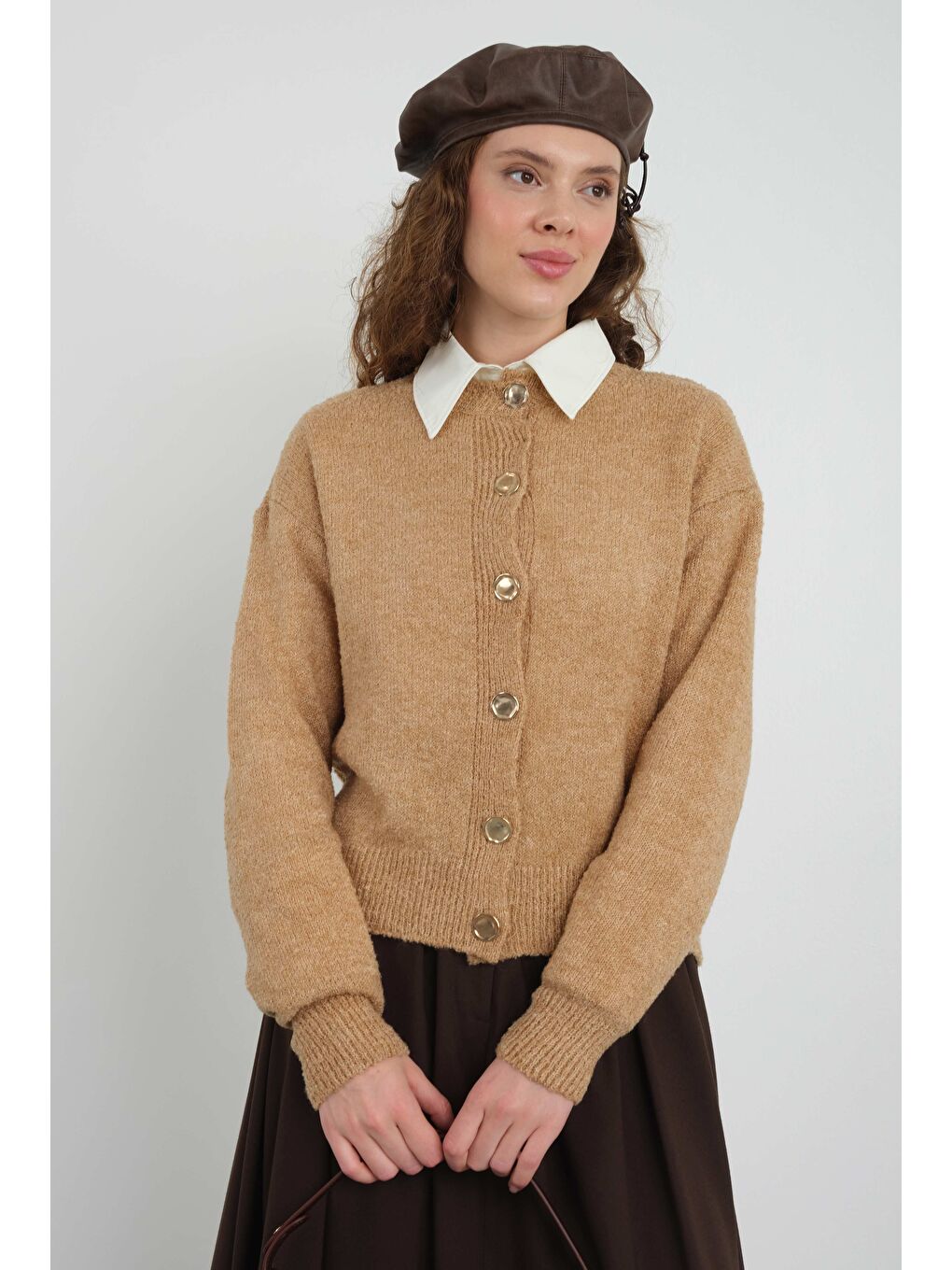 Kahverengi Buklet Hırka Sütlü Kahve-2